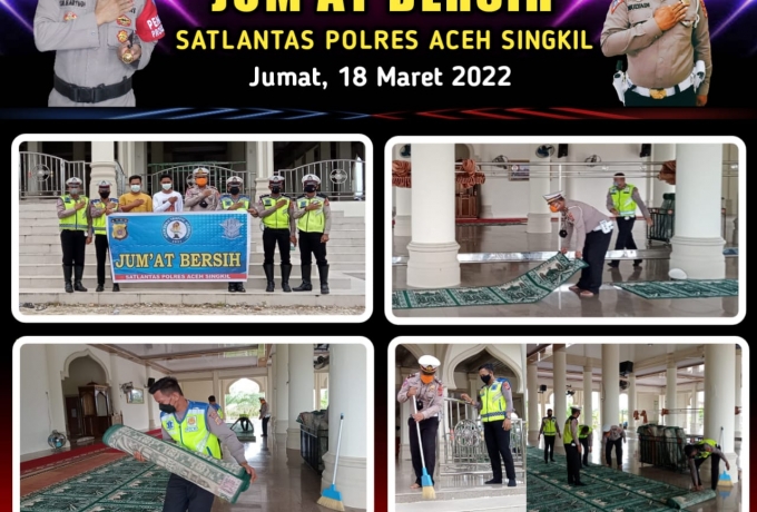 Satlantas Polres Aceh Singkil Laksanakan giat Jum'at bersih di mesjid Miftahul Jannah