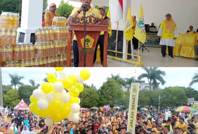 HUT 58 Tahun Partai Golkar, Adakan Gerak Jalan Santai Dengan Berbagai Door Prize