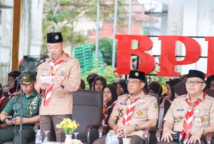 Pimpin Peringatan Hari Pramuka ke-62, Bupati Rohil Sampaikan Sambutan Ketua Kwartir Nasional