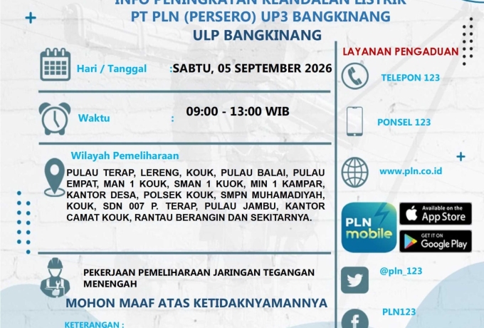 Besok, Sejumlah Wilayah Kuok Terdampak Pemadaman Listrik