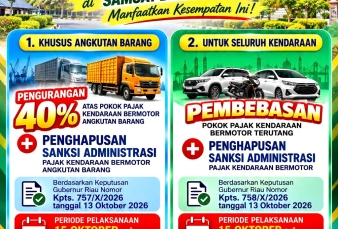 Kabar Baik bagi Warga Kampar ! Pemprov Riau Beri Insentif Pajak Kendaraan, Penghapusan Tunggakan hingga Pengurangan 40 Persen untuk Angkutan Barang